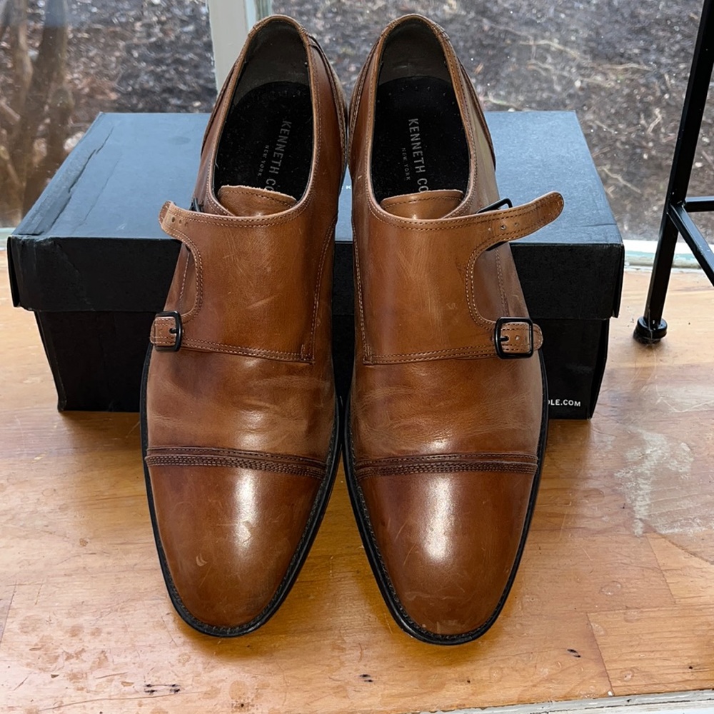 Tan monk strap shoes size 10.5